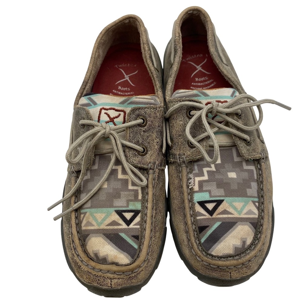 Twisted X Driving Mocs Womens 8.5 M Brown Southwestern Geometric Leather Loafers
